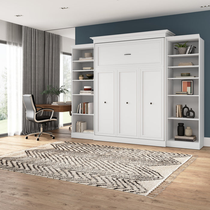 Bestar Versatile Queen Murphy Bed and Two Closet Organizers (115 W) - White