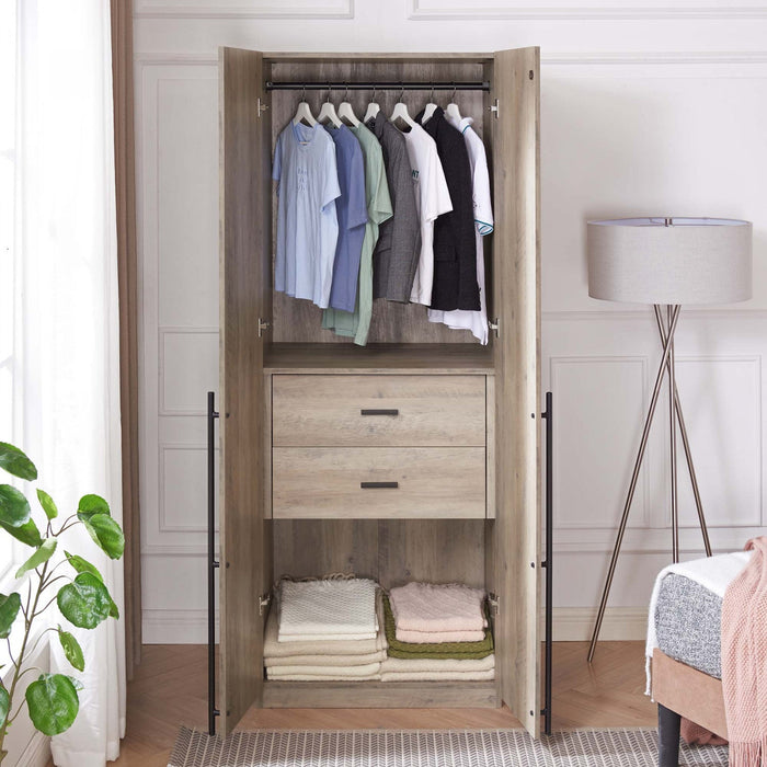 Lee Modern 32\" Wardrobe Closet in Rustic Gray Armoire 