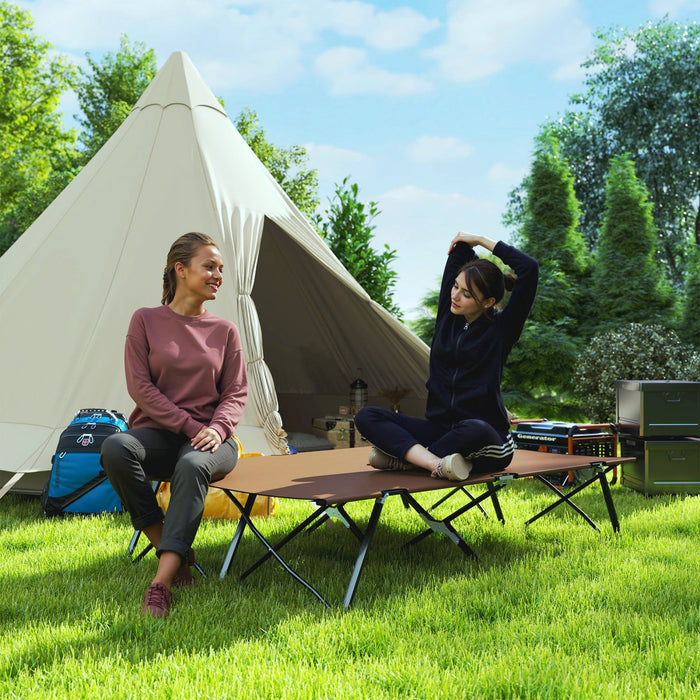 Outsunny 76" Two Person Folding Camping Cot With Carrying Bag, Khaki