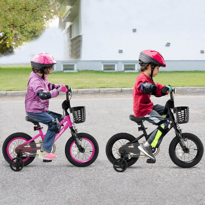 Costway 14" Kid's Bike With Training Wheels Adjustable Handlebar & Seat Handbrake Pink
