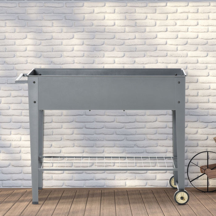 Outsunny 41\" X 15\" X 32\" Elevated Planter Box With Legs Raised Garden Bed Elevated With 2 Wheels, Bo