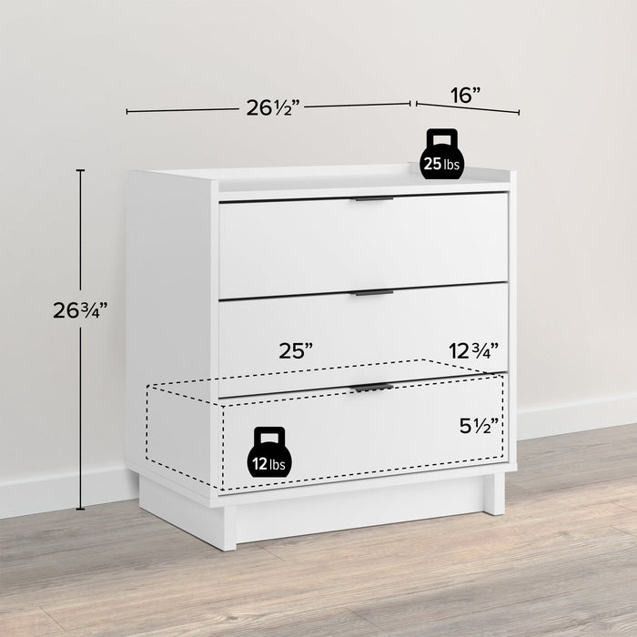 Prepac Simply Modern 26.5\" 3-Drawer Nightstand - White