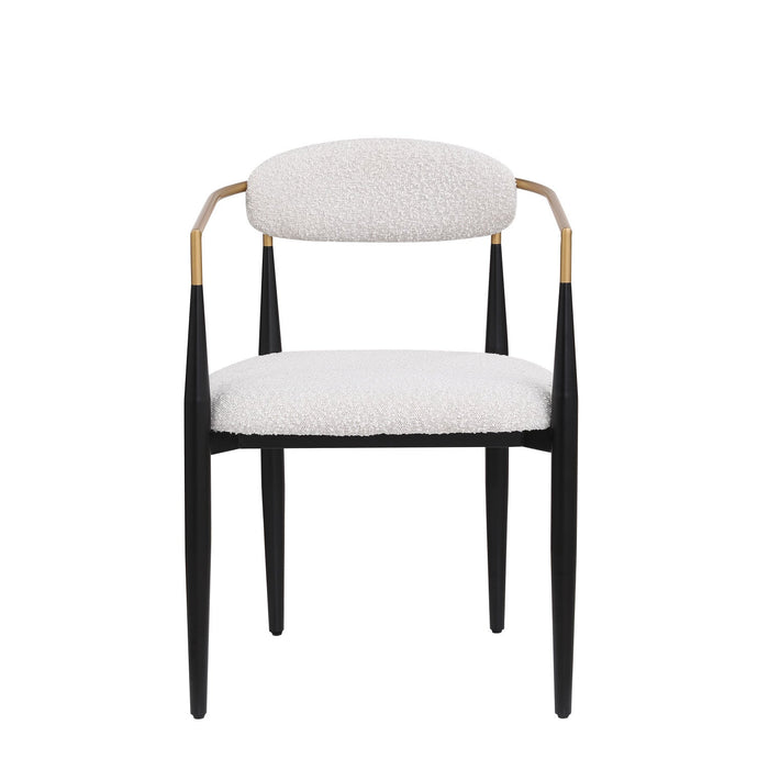 Mila Dining Chair Set Of 2 With Upholstered Fabric And Metal Frame - White and Black 