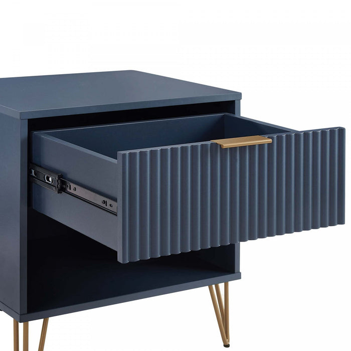 Dumbo Modern 20\" Fluted Nightstand in Midnight Blue (1-Drawer) 