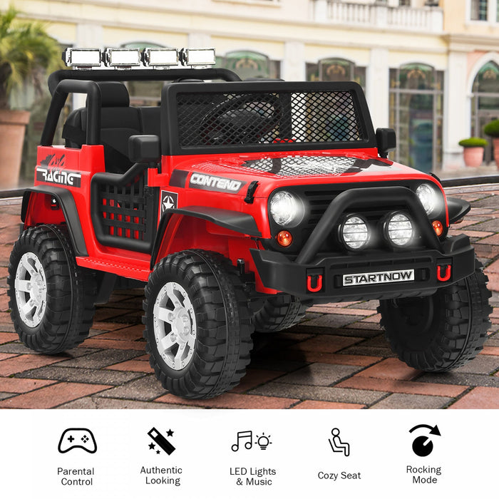 Costway 12v Kids Ride On Truck Remote Control Electric Car W/lights&music Red