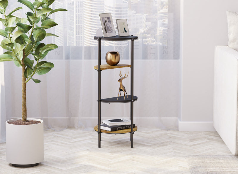 End Table With 4 Tier Etagere Shelf - Brown Reclaimed Wood 