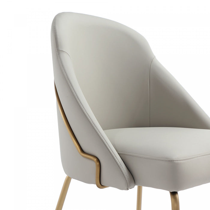 Gracie Modern Metal Vegan Leather Dining Chair in Stone Gray and Gold 