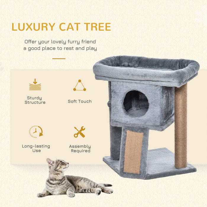 Pawhut Cat Tree, Small Cat Tower With Perch, Scratching Post, Cat Condo, Toy Ball For Kitty, Indoor 
