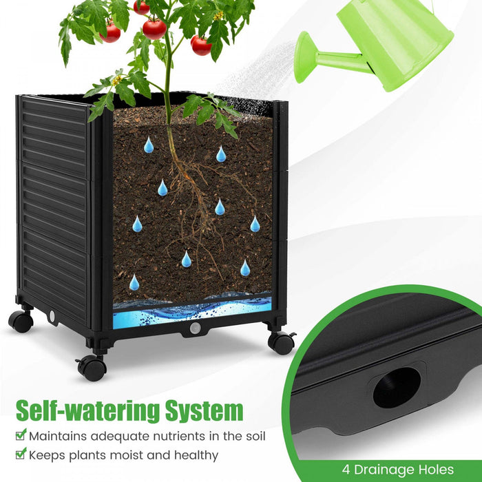 Costway 1 Pcs Raised Garden Bed With Trellis And Wheels Self-watering Planter Box With 3 Heights