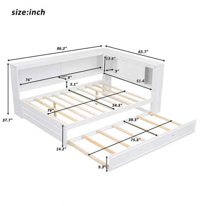 Diana Wood Full Daybed With Storage Shelves, Usb, Led - White 