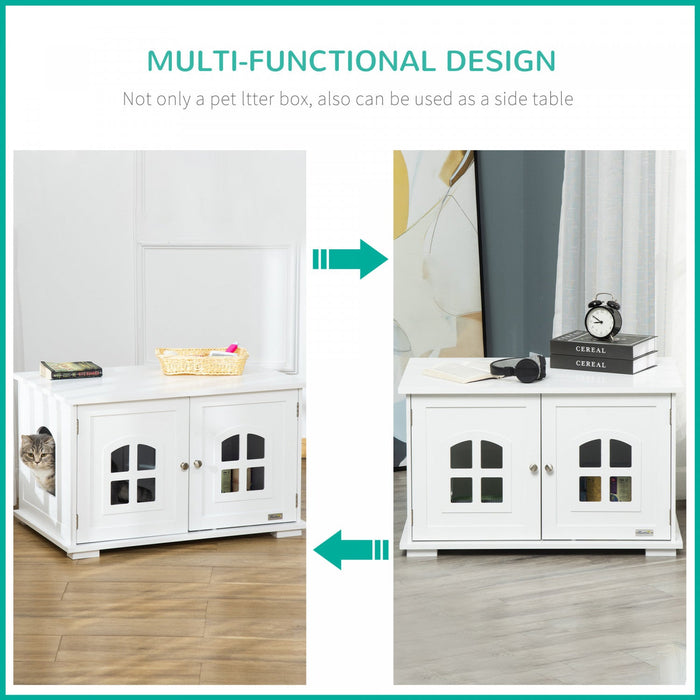 Pawhut Cat Litter Box Enclosure Hidden Cat Furniture Cabinet Indoor Cat Washroom Double-door Nightst
