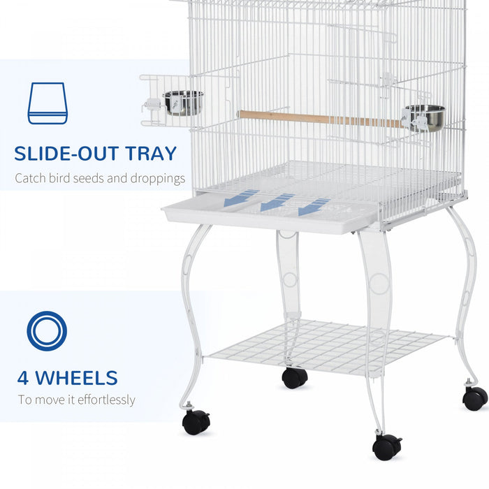 Pawhut 53.9'' Large Rolling Steel Bird Cage Bird House With Detachable Rolling Stand, Storage Shelf,