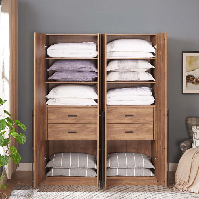 Lee Modern 32\" Wardrobe Closet in Golden Brown - Set of 2 Armoire 
