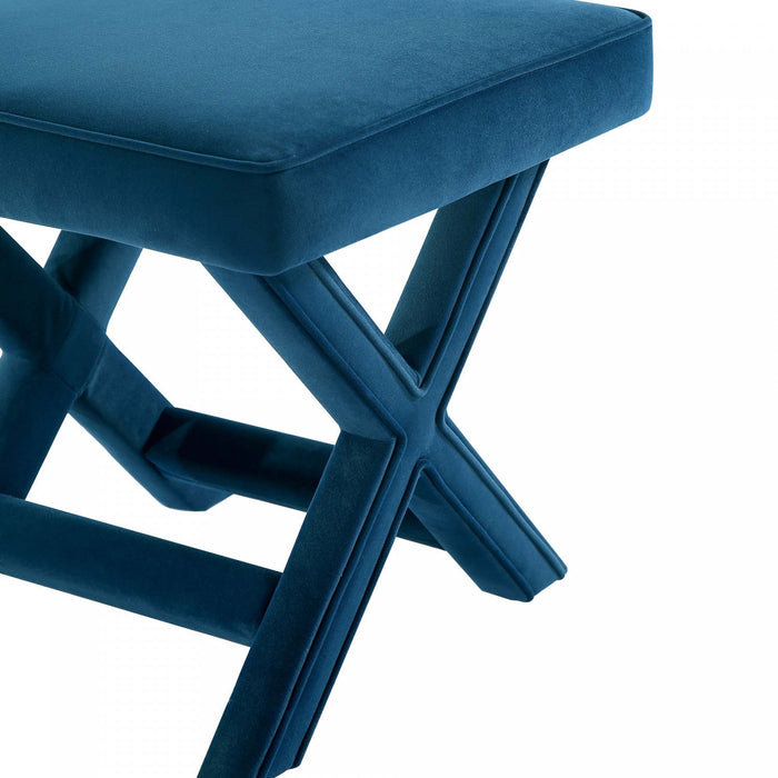Abigail Mid-Century Modern Upholstered Velvet Accent Bench in Blue 