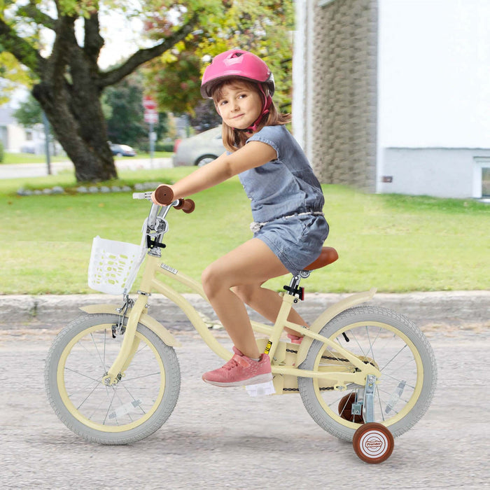 Prorider 16" Kids Bike Toddler Adjustable Bicycle With Training Wheel For 4-7 Years Old Girl Beige