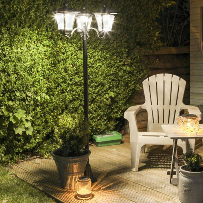Outsunny Triple Solar Lamp Post Garden Solar-powered LED Street Vintage Light Style Outdoor Light Wa