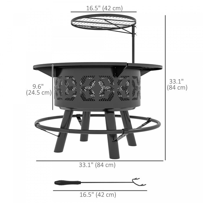 Outsunny Fire Pit Bbq Grill With Grate And Pan, Wood Burning Firepit, Black
