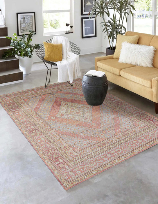 Poppy Traditional 4'0\" x 6'0\" Area Rug in Pink Indoor Area Rug 