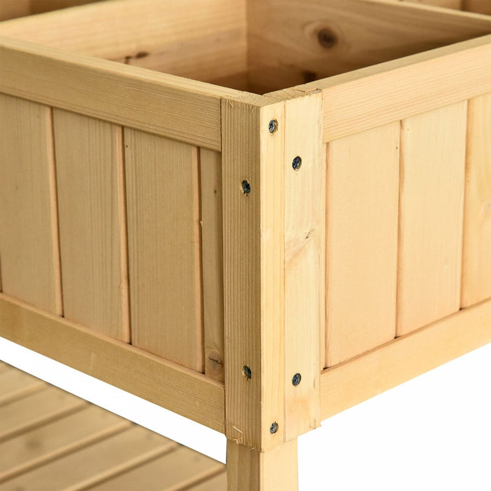 Outsunny 43.25\" X 18\" X 30\" Elevated Wooden Garden Plant Stand Outdoor Raised Natural Flower Bed 8 G