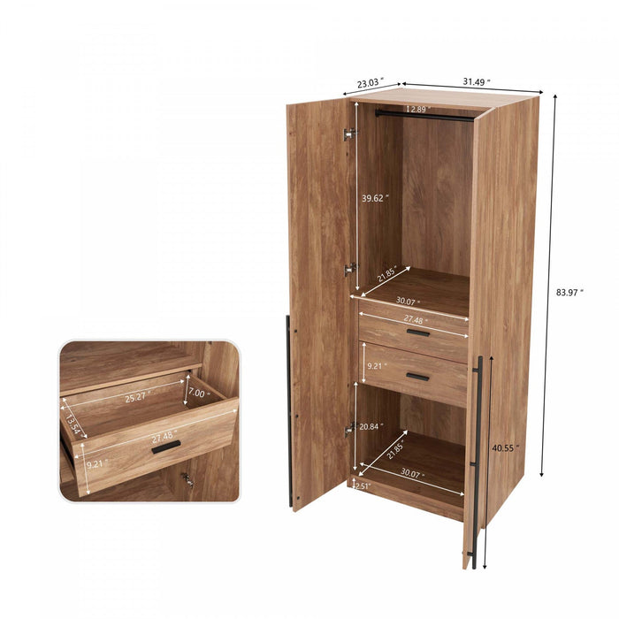 Lee Modern 3-Piece Wardrobe Closet in Golden Brown Armoire 