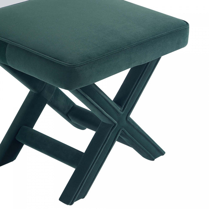 Abigail Mid-Century Modern Upholstered Velvet Accent Bench in Forest Green 