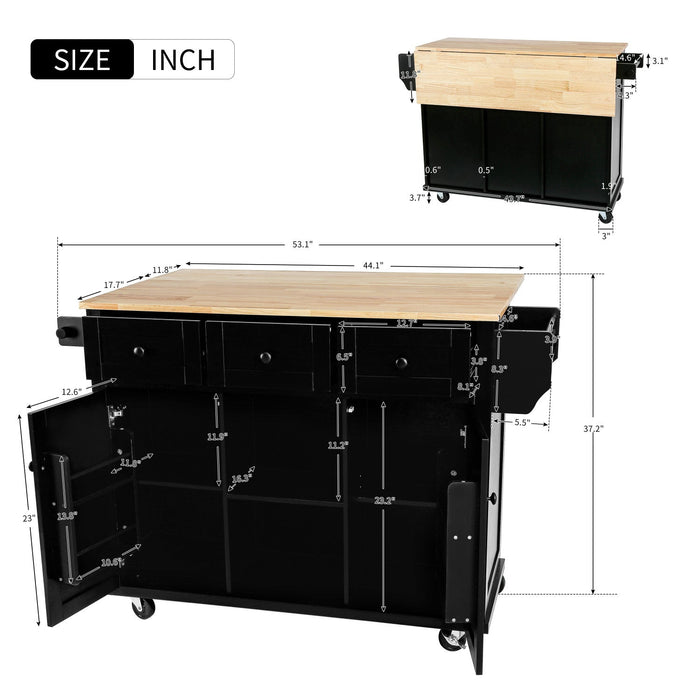 Margery Rubberwood Kitchen Cart With Drop-leaf Countertop And Storage Racks - Black 