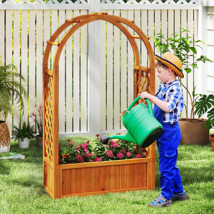 Costway 1 Pcs Raised Garden Bed Wooden Elevated Planter Box With Lattice Trellis & Ached Roof