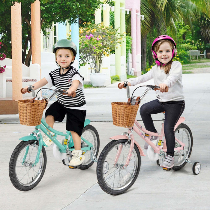 Costway 18" Kids Bike With Height Adjustable Handlebar Seat Basket Bell Training Wheels Pink