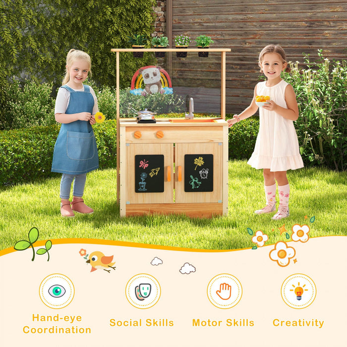 Costway Mud Kitchen For Kids With Planting Pots Stovetops Removable Sink Acrylic Panel