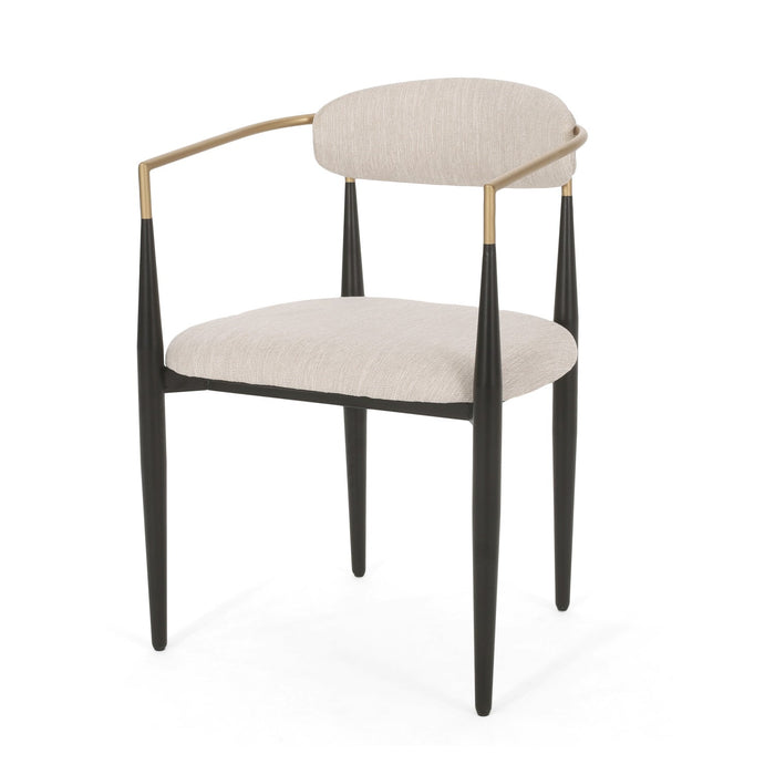 Mila Dining Chair Set Of 2 With Upholstered Fabric And Metal Frame - Beige and Black 