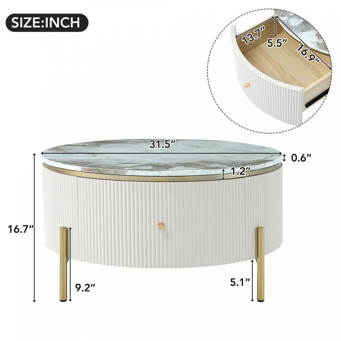 Nelson 31.5\" Modern Round Coffee Table With 2 Storage Drawers - Off White 