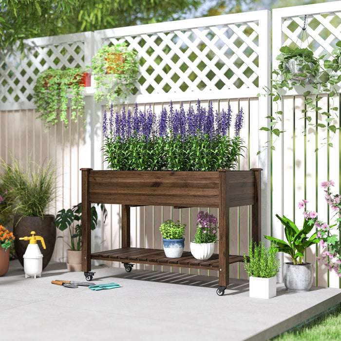 Outsunny Raised Garden Bed, Elevated Wooden Planter Box, Carbonized
