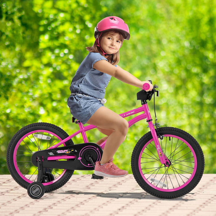 Costway 18-inch Kid's Bike For 4-8 Years Old With Adjustable Saddle & Anti-slip Handlebar Pink