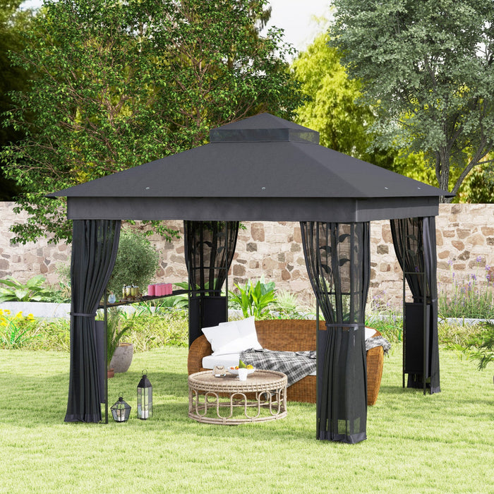 Outsunny 10' X 10' Outdoor gazebo With Shelf And Netting, uv30+ Protected
