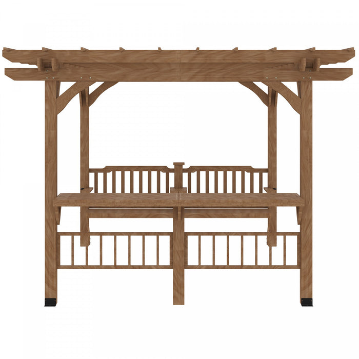 Outsunny 14' X 10' Outdoor Pergola, Wooden Gazebo Grill Canopy With Bar Counters And Seating Benches