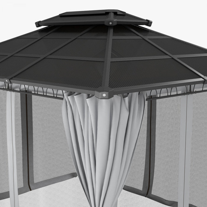 Outsunny 10' X 12' Outdoor Gazebo Canopy, Double roof Hardtop Gazebo With polycarbonate Roof, Steel 