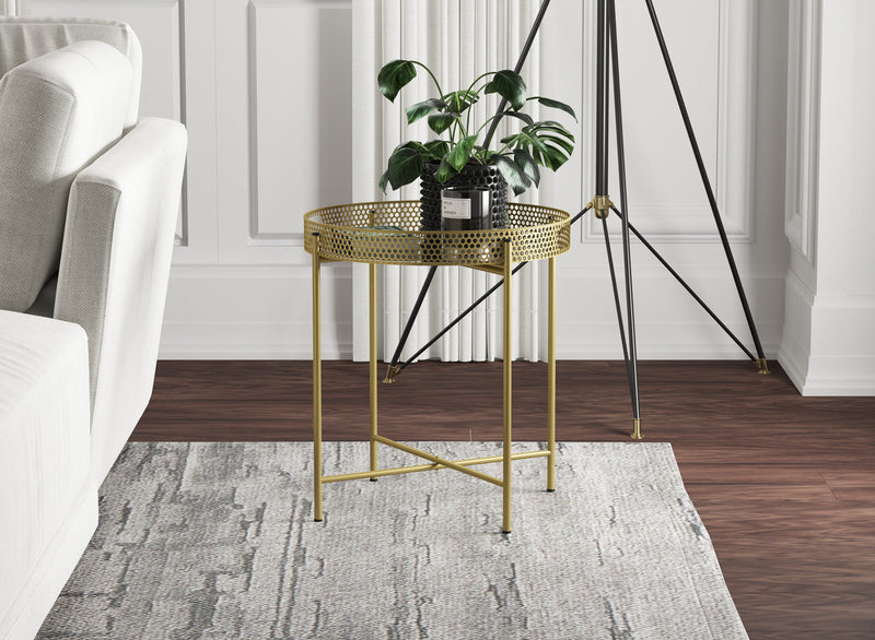 End Table With Mirror - Gold Round Shape Top 