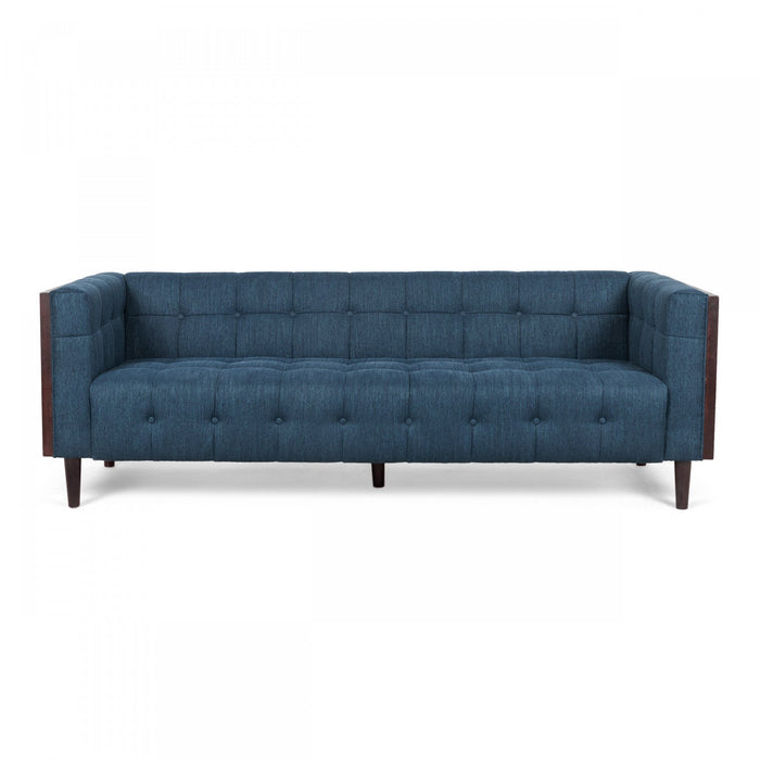 Dana 3-seater Tufted Fabric Sofa With Birch Wood Frame - Navy Blue 