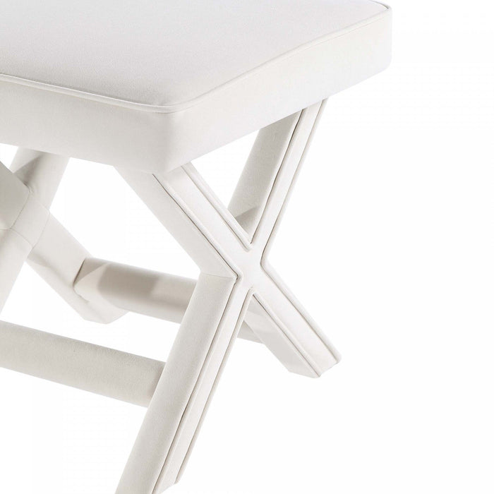 Abigail Mid-Century Modern Upholstered Velvet Accent Bench in Cream 
