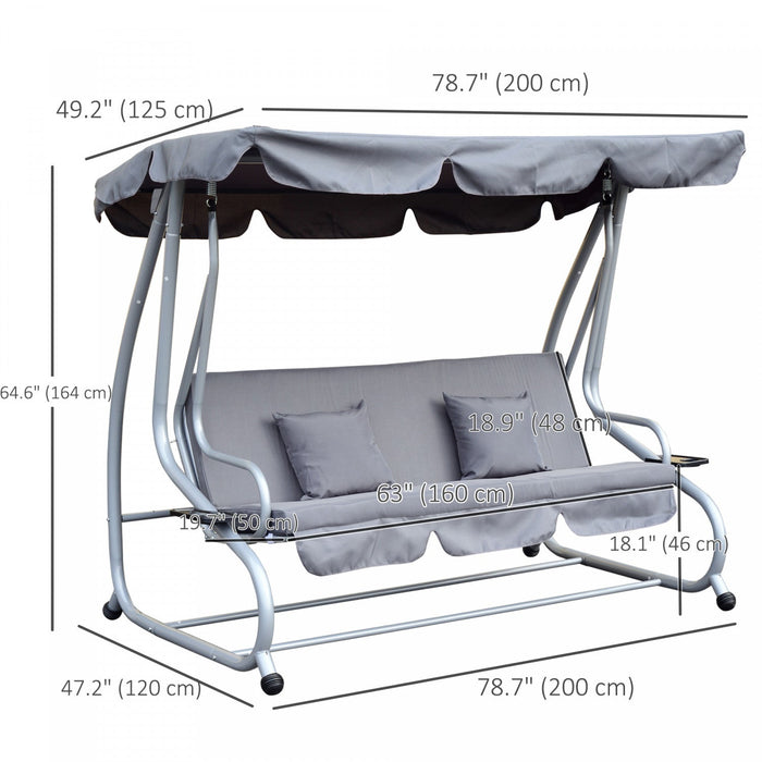 Outsunny 3-seat Outdoor Patio Swing Chair, Converting Flat Bed, Canopy Swing With Adjustable Shade, 
