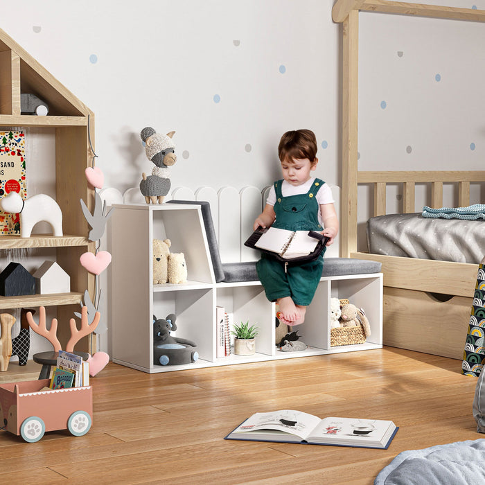 HOMCOM 5-Cubby Bookcase with Cushioned Reading Nook, Grey