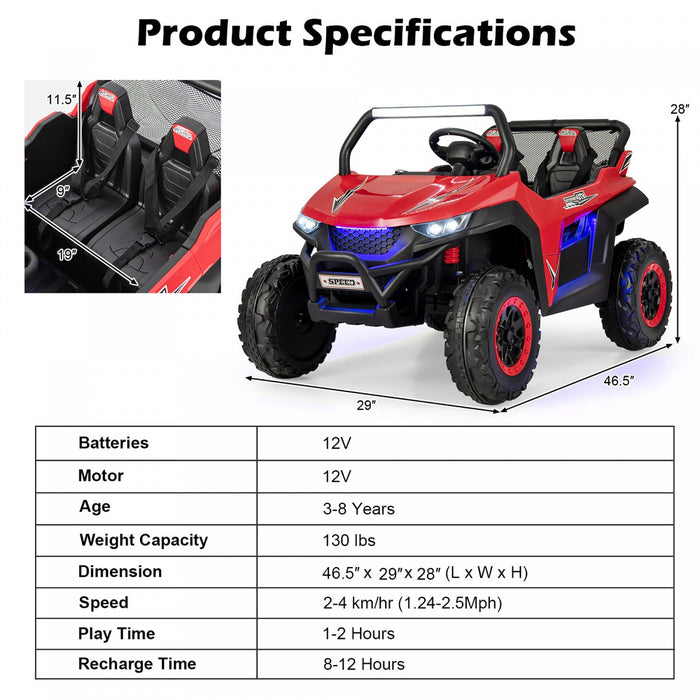 Costway 12v 2-seater Kids Ride On UTV RC Electric Vehicle Suspension W/ Lights & Music