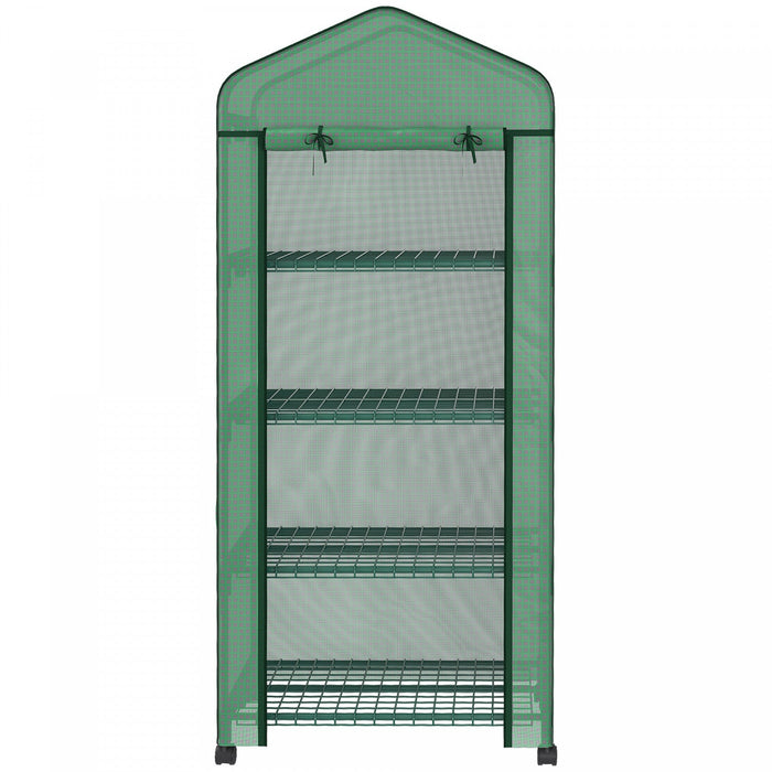 Outsunny 27\" X 20\" X 65\" Portable Greenhouse With 4 Tier Shelves And Wheels, Outdoor Hot House Plant