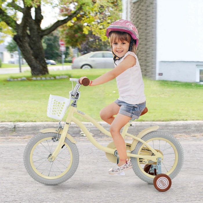 Prorider 14" Kid's Bike With Removable Training Wheels & Basket For 3-5 Years Old Beige