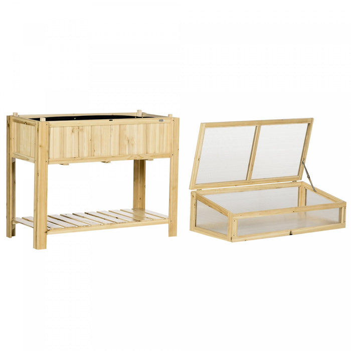 Outsunny Raised Garden Bed With Cold Frame Greenhouse And Storage Shelf, Outdoor Wooden & Pc Elevate