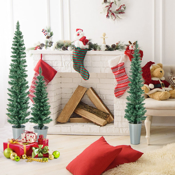 Costway Potted Artificial Christmas Tree Set Of 3 With 3/4/5 Ft Faux Slim Pencil Trees