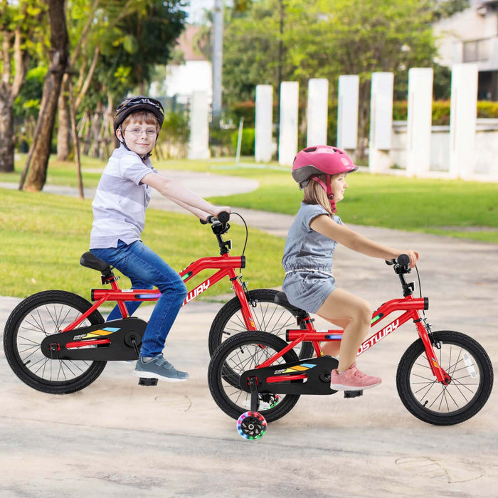 Costway 18" Led Lighted Kids Bike With Adjustable Seat Coaster Brake Training Wheels Red