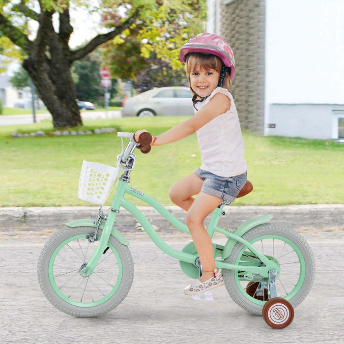 Prorider 14" Kid's Bike With Removable Training Wheels & Basket For 3-5 Years Old Green