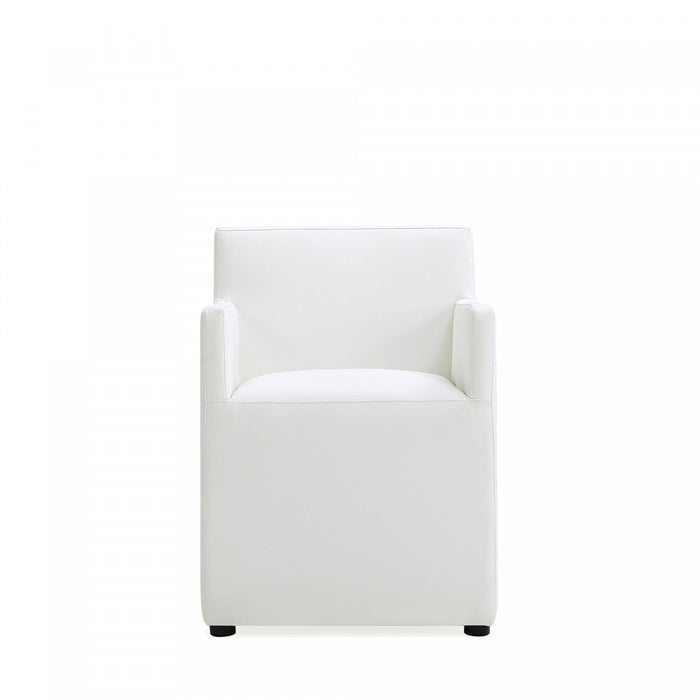 Anna Square Modern Vegan Leather Armchair in White - Set of 2 