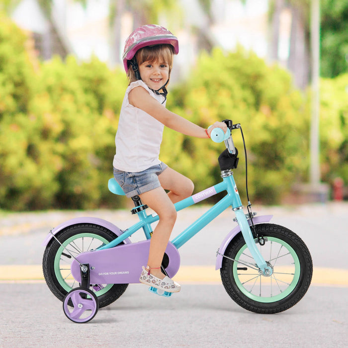 Costway 12" Kids Bike With Adjustable Saddle Handlebar Removable Training Wheels Handbrake Blue